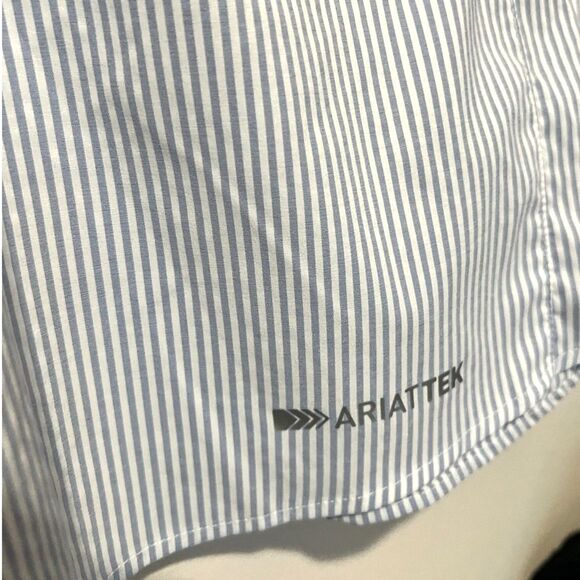 Ariat Tek Striped Button Up Collared Shirt Mens XXL Light Blue White - Picture 6 of 10